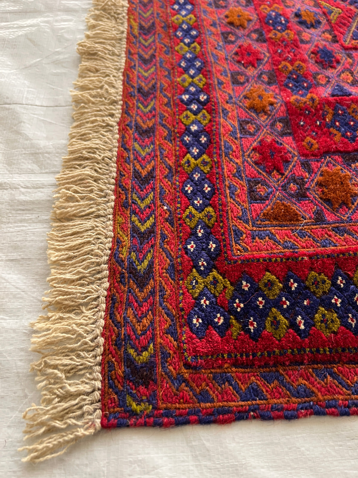 Oriental Rug 5x6 | Red, Navy & Purple | Hand-Knotted Wool