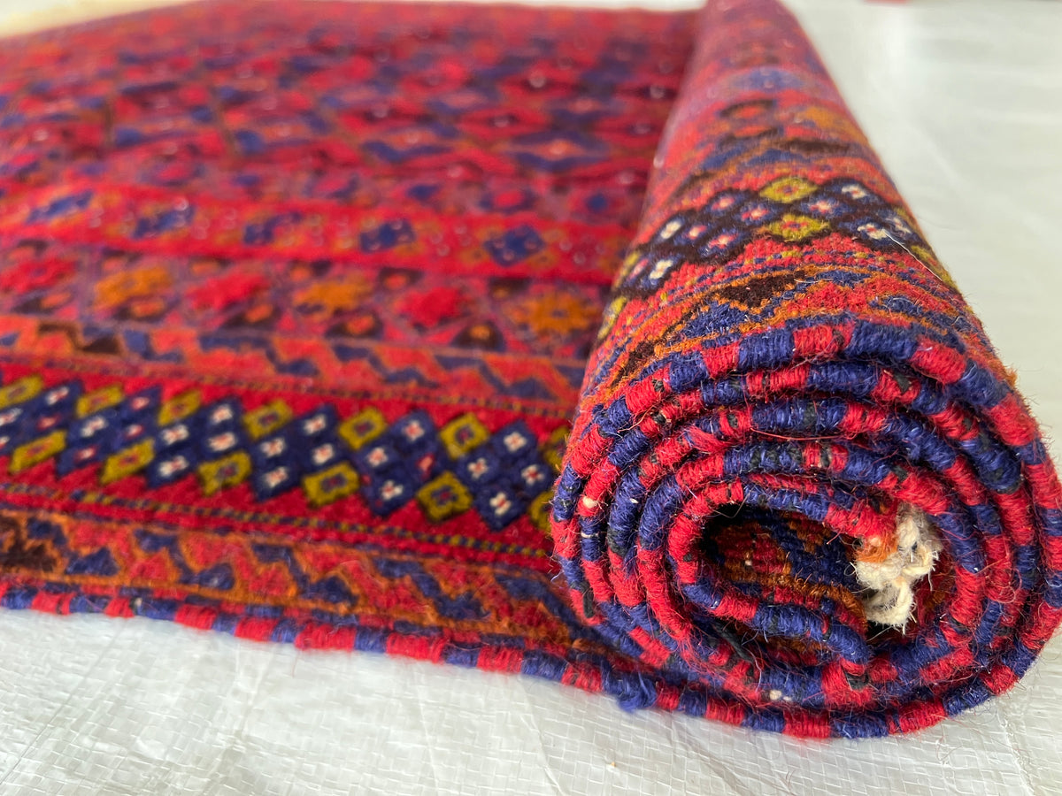 Oriental Rug 5x6 | Red, Navy & Purple | Hand-Knotted Wool