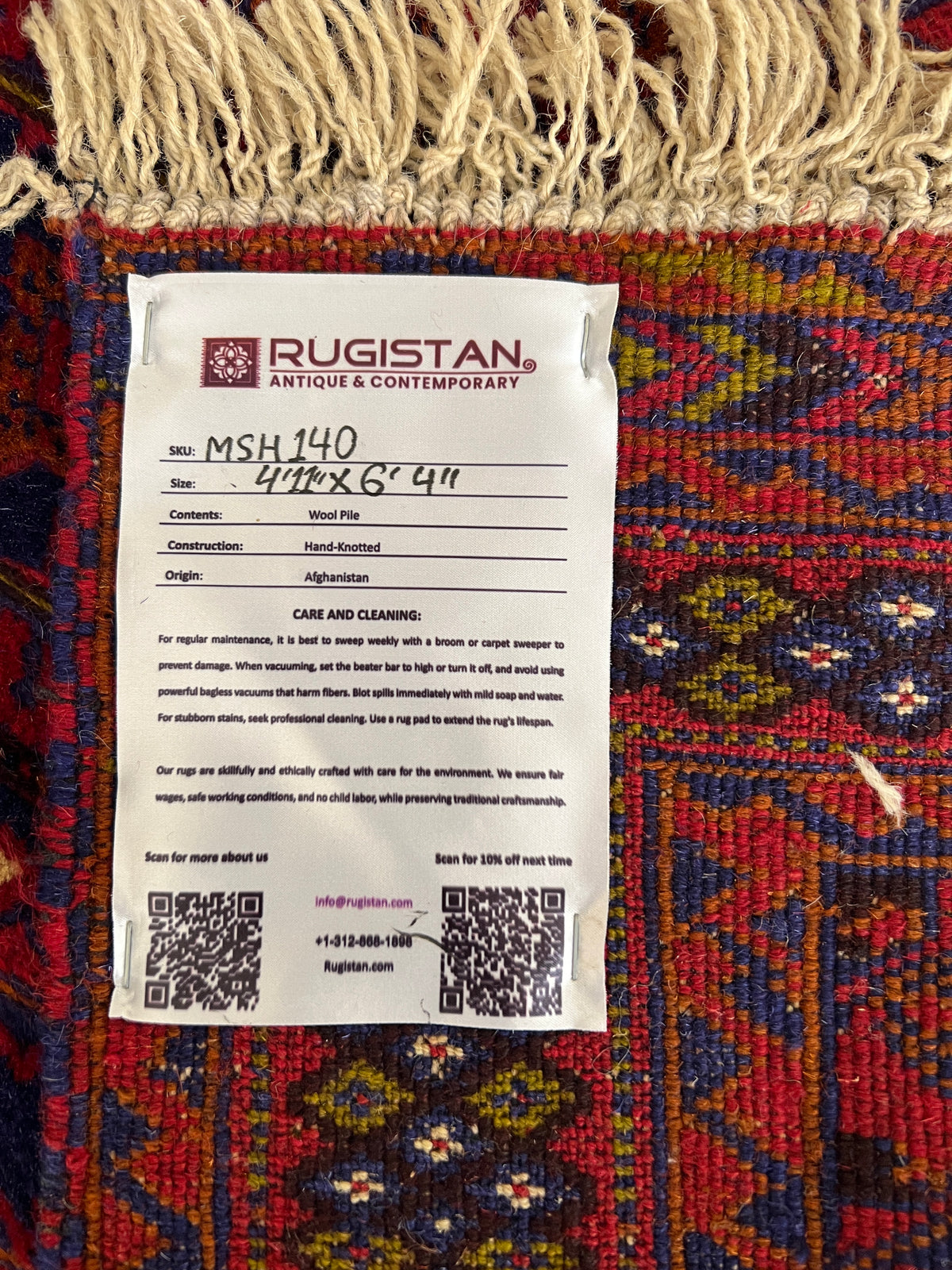 Oriental Rug 5x6 | Red, Navy & Purple | Hand-Knotted Wool