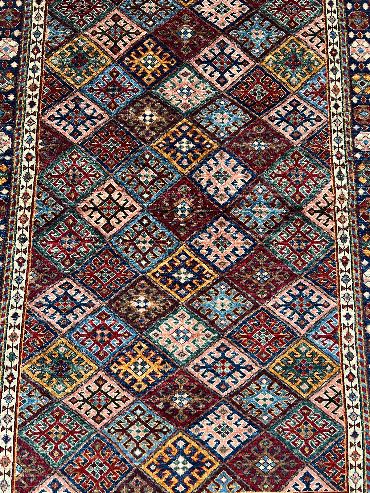 Afghan Kazak Rug 4' x 6', Hand-Knotted Wool, Navy, Red & Ivory, view 5