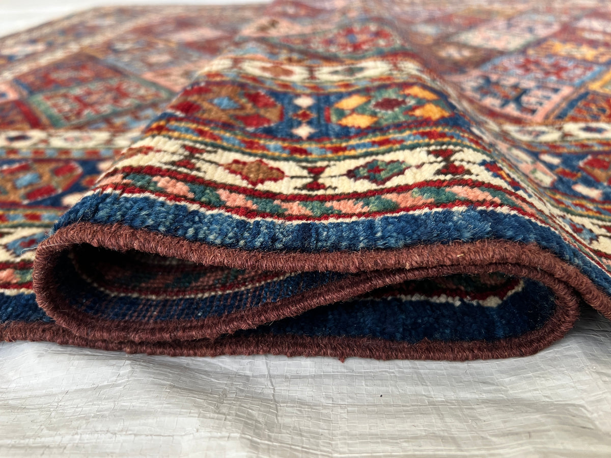 Afghan Kazak Rug 4' x 6', Hand-Knotted Wool, Navy, Red & Ivory, view 9