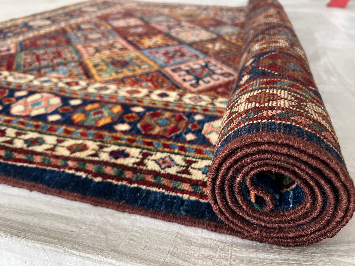 Afghan Kazak Rug 4' x 6', Hand-Knotted Wool, Navy, Red & Ivory, view 10