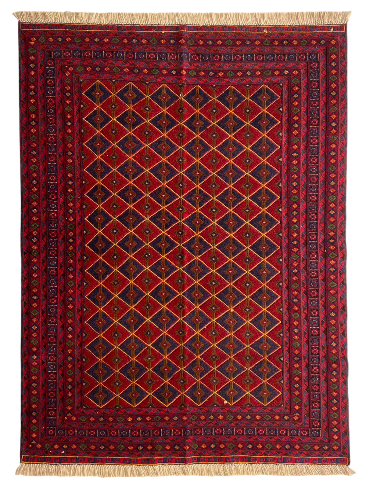 Oriental Rug 5x6 | Red, Gold & Navy | Hand-Knotted Wool