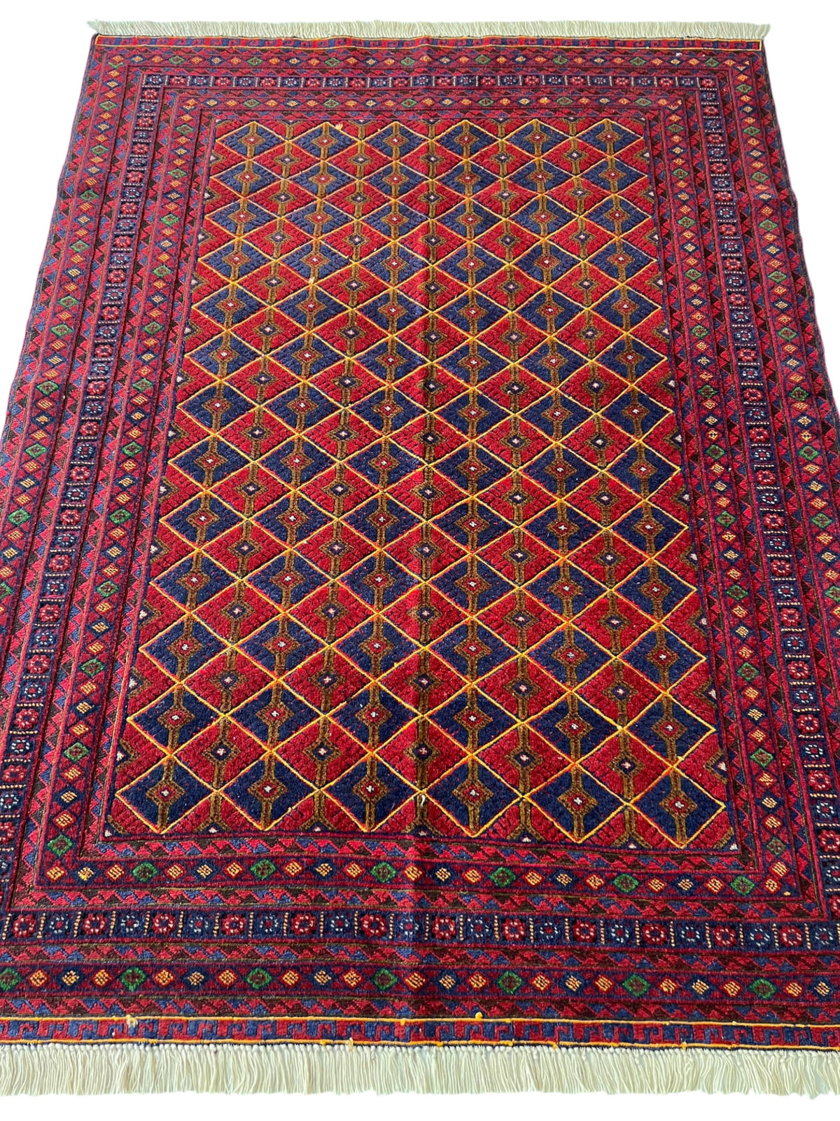 Oriental Rug 5x6 | Red, Gold & Navy | Hand-Knotted Wool