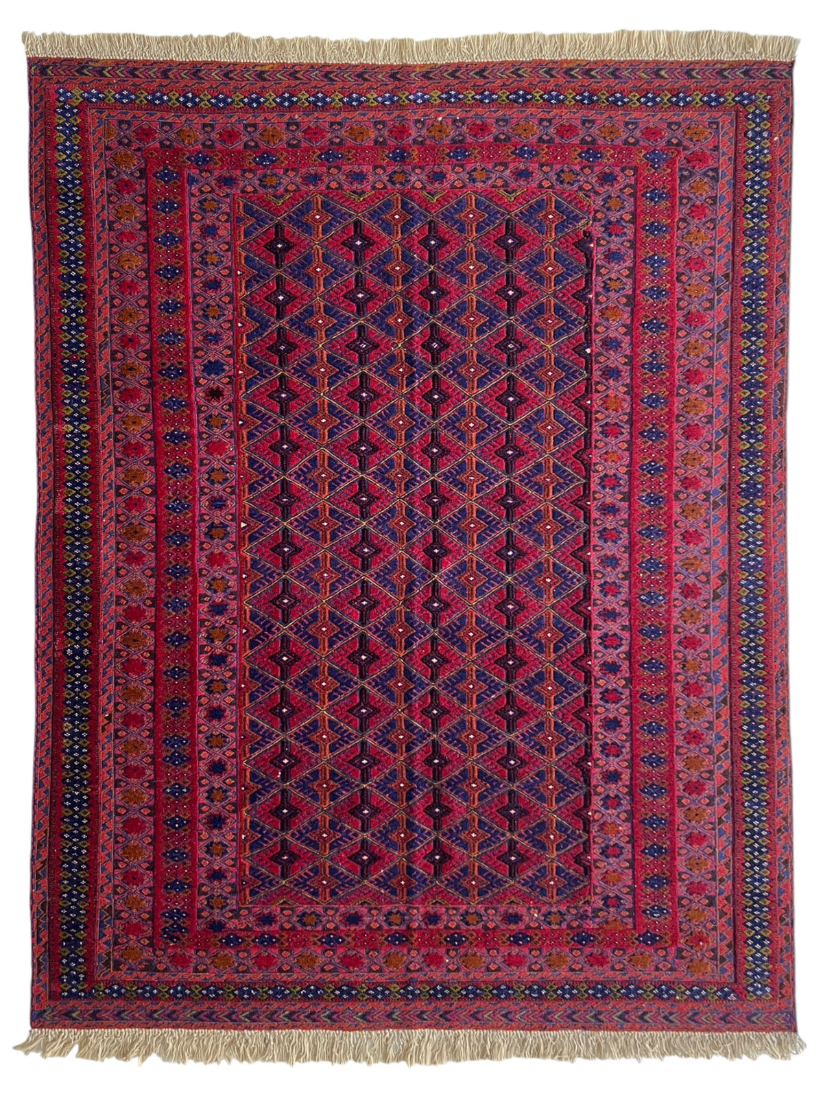 Oriental Rug 5x6 | Red, Navy & Purple | Hand-Knotted Wool