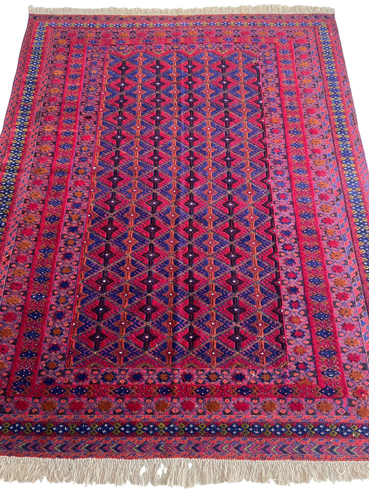 Oriental Rug 5x6 | Red, Navy & Purple | Hand-Knotted Wool