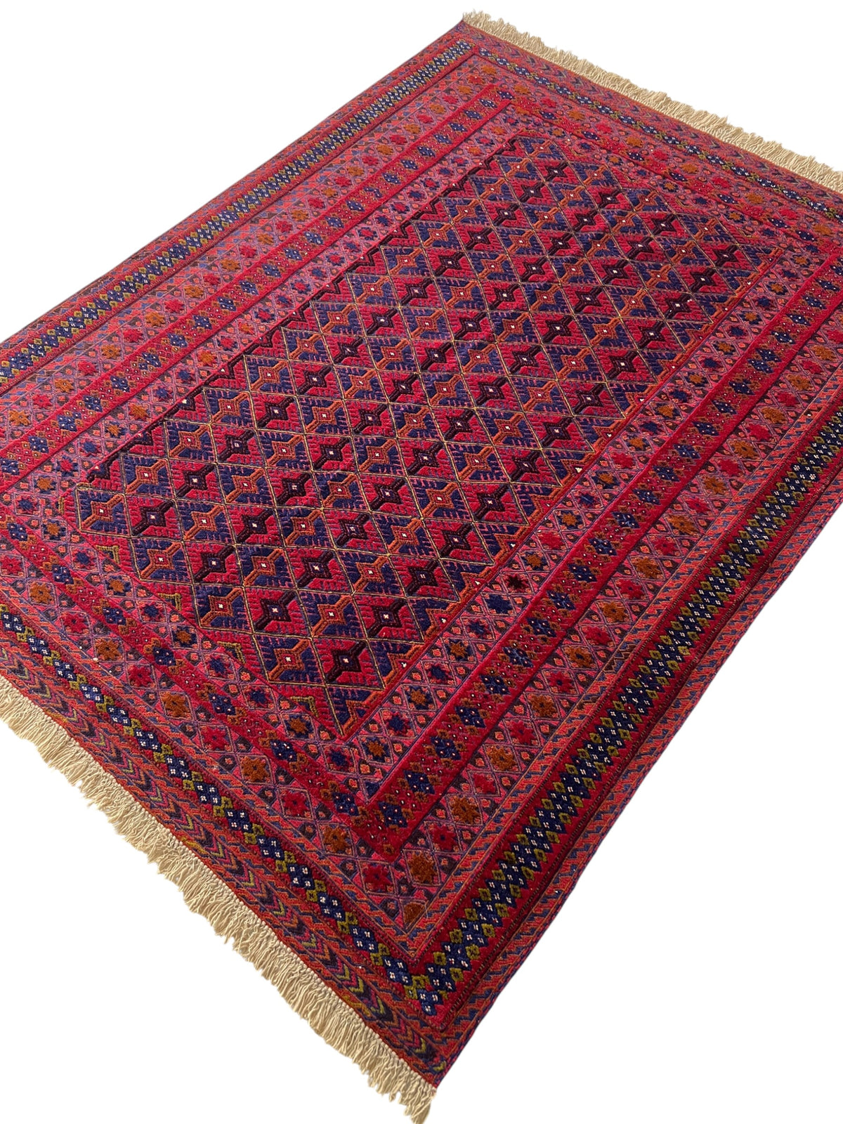 Oriental Rug 5x6 | Red, Navy & Purple | Hand-Knotted Wool
