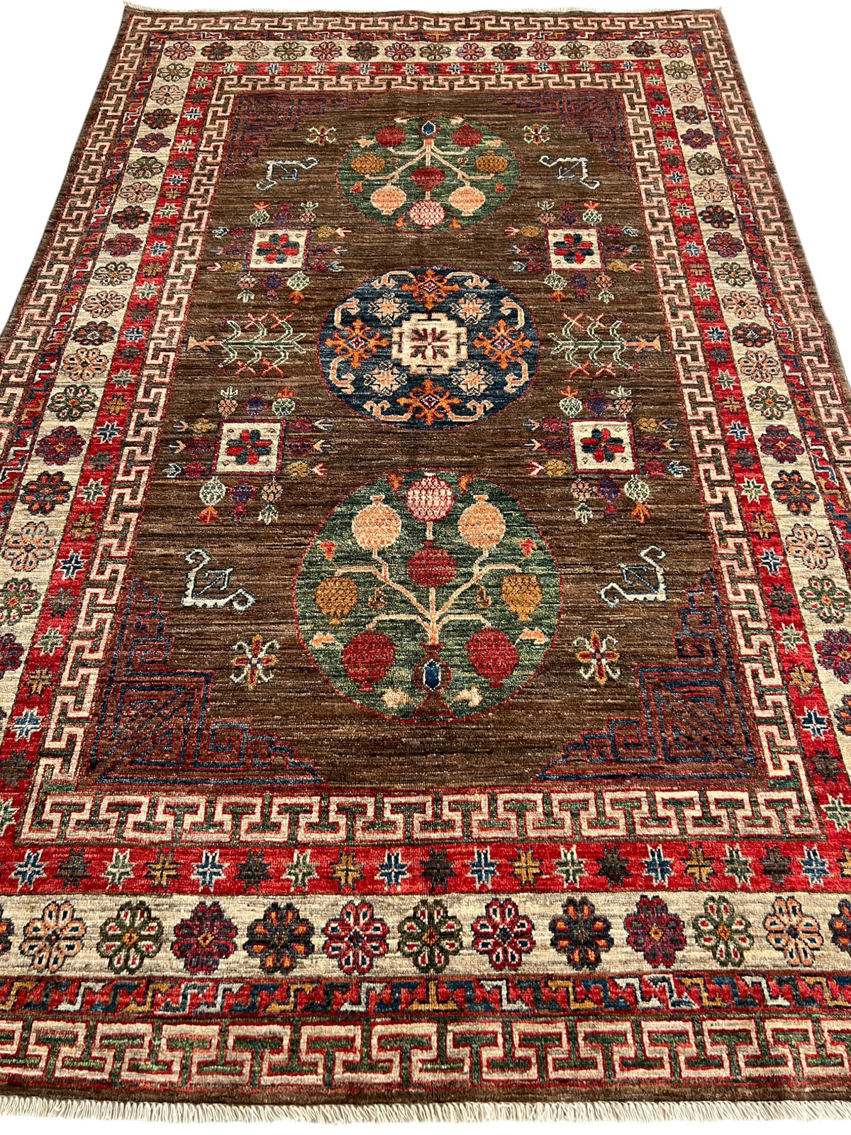 Afghan Rug 6x10, Brown, Rust & Ivory, Hand-Knotted Wool, view 2
