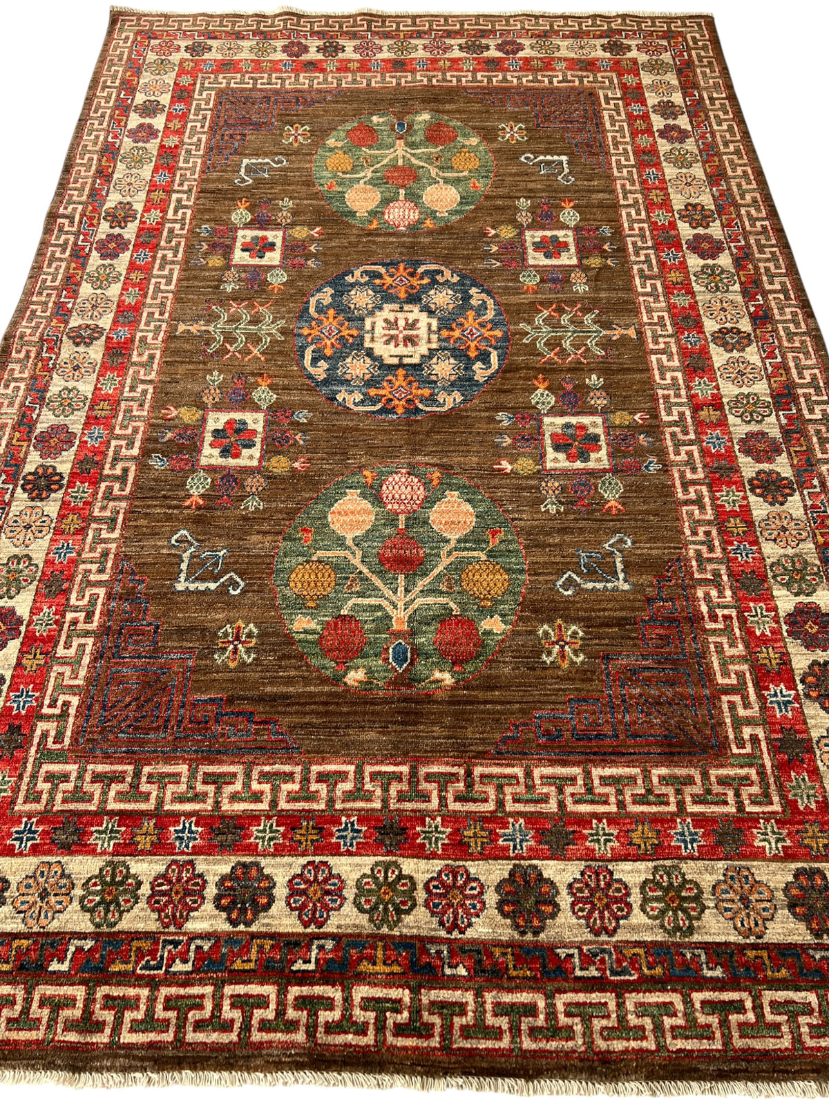Afghan Rug 6x10, Brown, Rust & Ivory, Hand-Knotted Wool, view 3