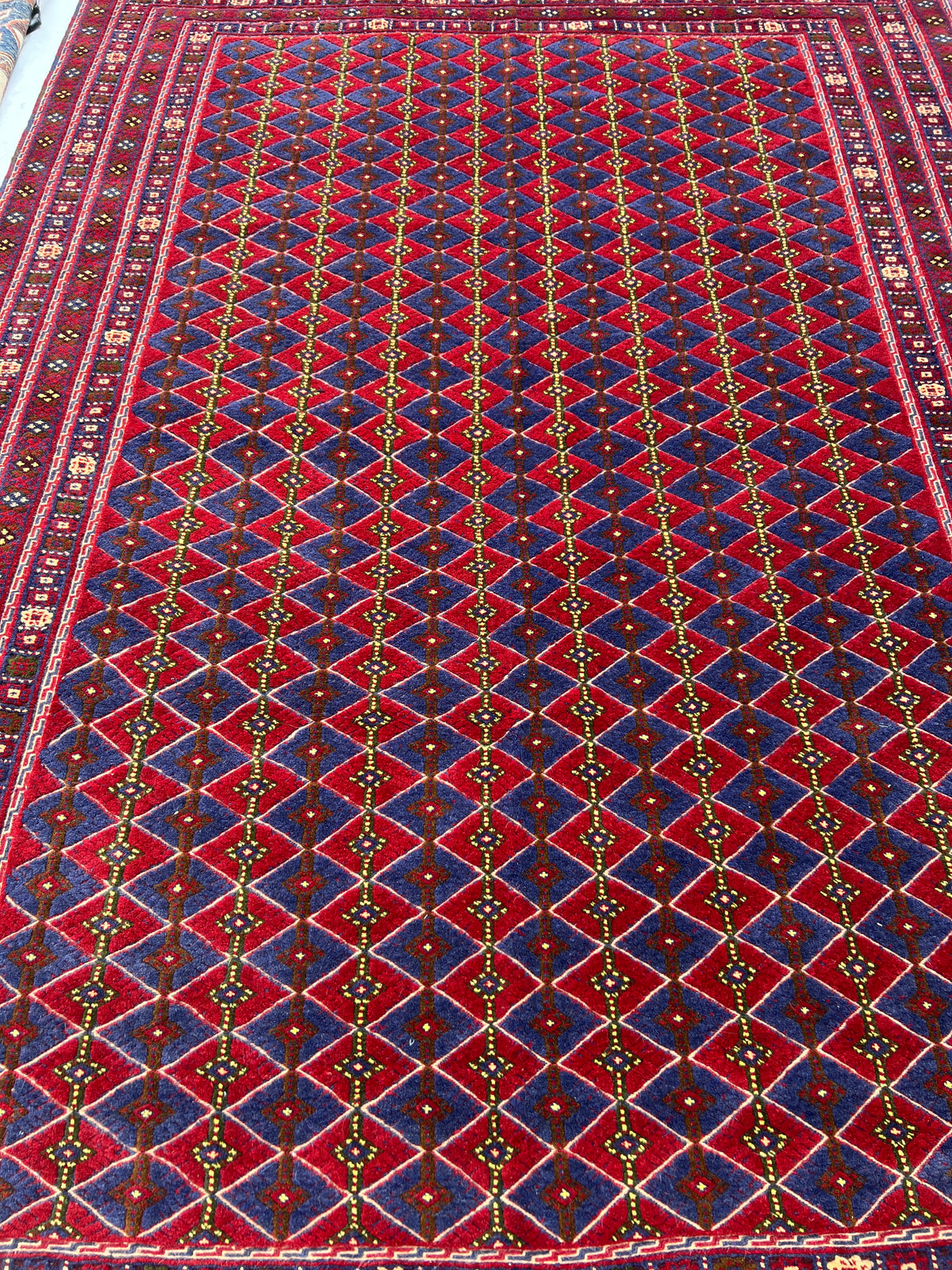 Afghan Tribal Rug 7x10, Red, Navy, Burgundy & Gold, Hand-Knotted Wool, view 5