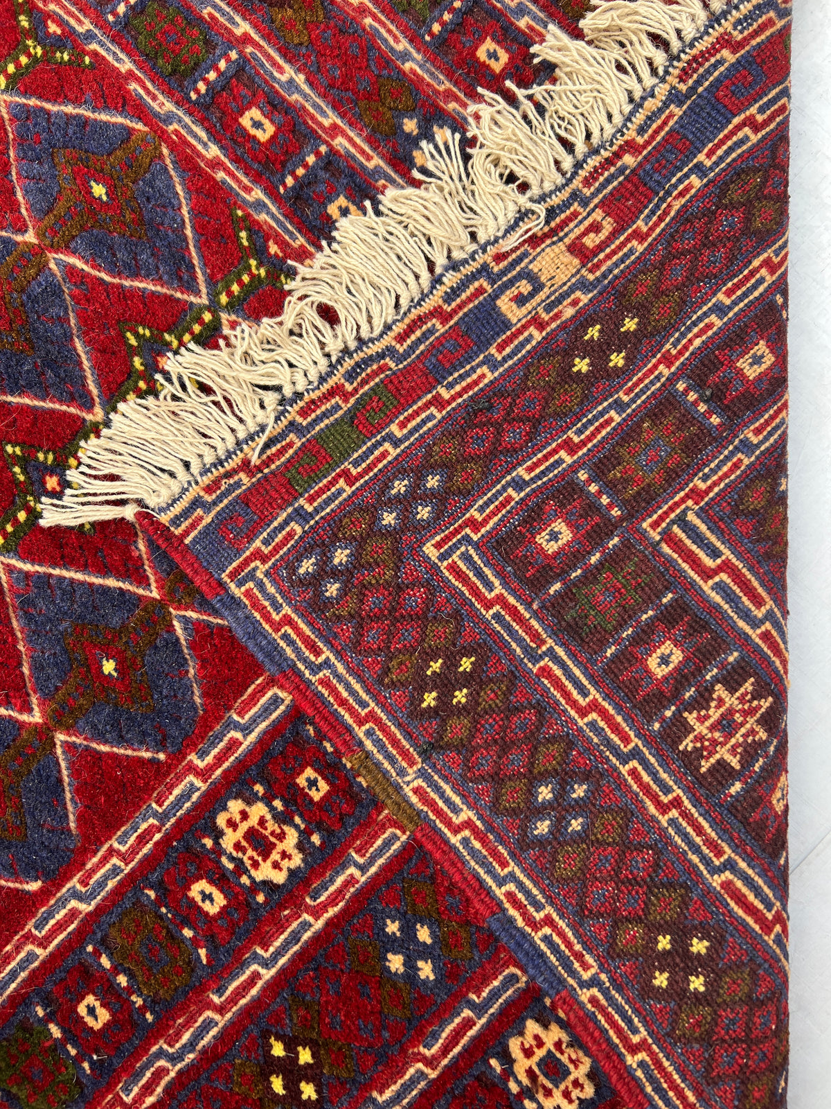 Afghan Tribal Rug 7x10, Red, Navy, Burgundy & Gold, Hand-Knotted Wool, view 7