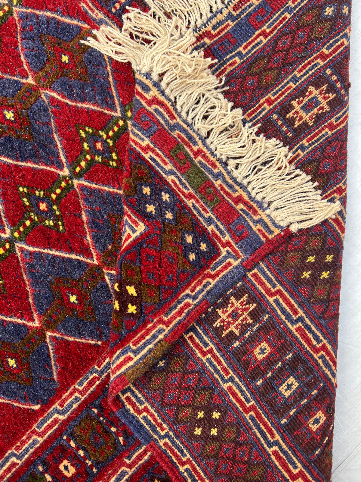 Afghan Tribal Rug 7x10, Red, Navy, Burgundy & Gold, Hand-Knotted Wool, view 8