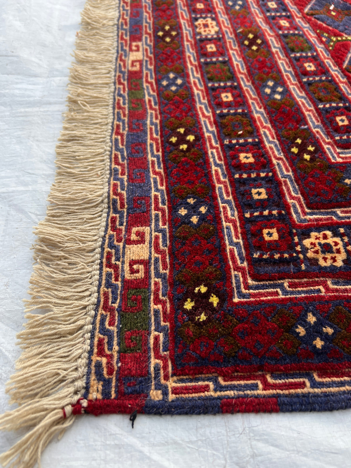 Afghan Tribal Rug 7x10, Red, Navy, Burgundy & Gold, Hand-Knotted Wool, view 9