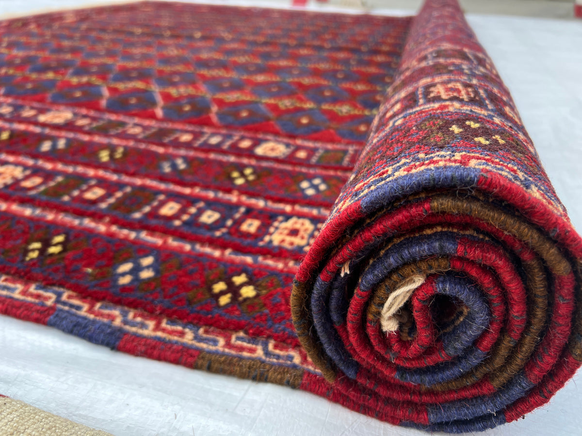 Afghan Tribal Rug 7x10, Red, Navy, Burgundy & Gold, Hand-Knotted Wool, view 11