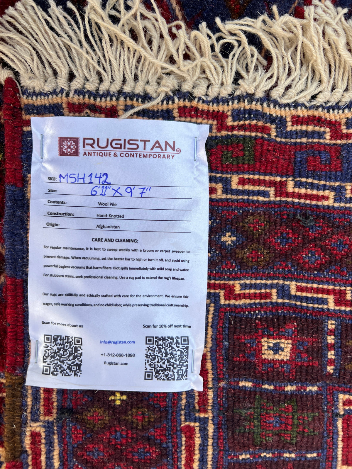 Afghan Tribal Rug 7x10, Red, Navy, Burgundy & Gold, Hand-Knotted Wool, view 12