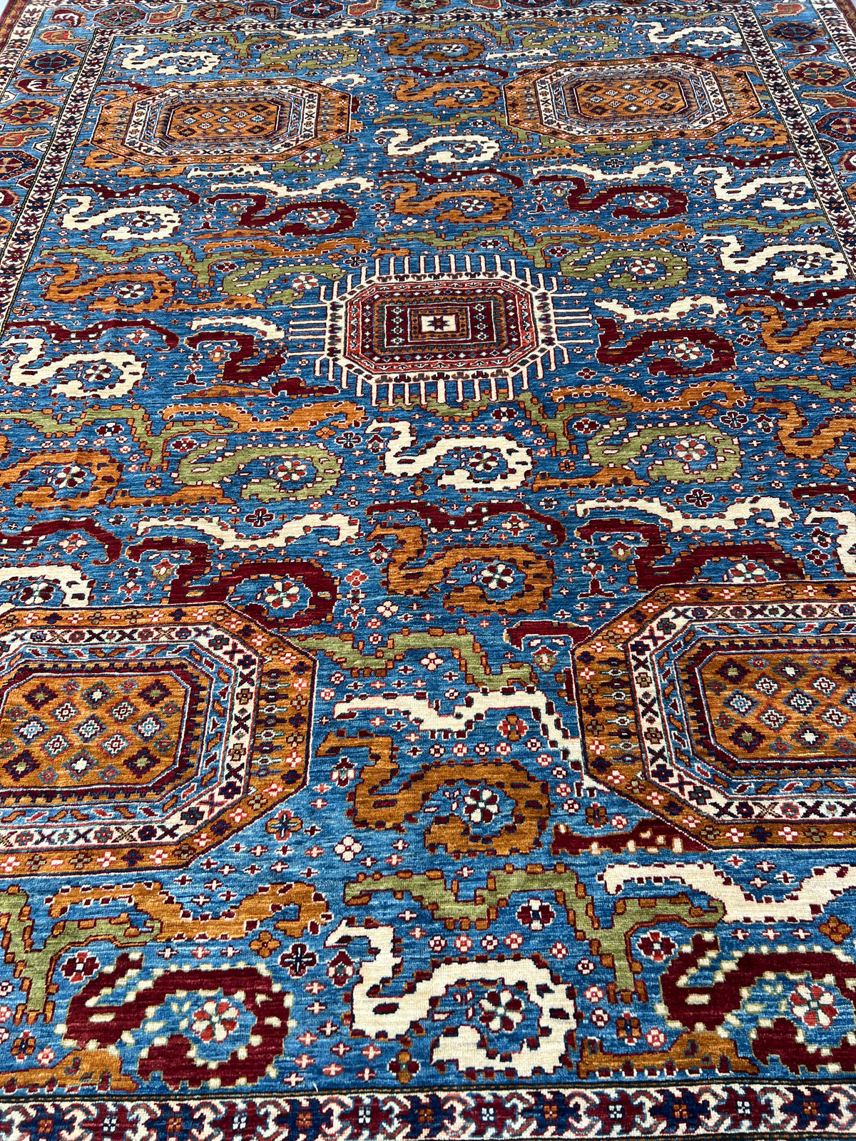 Afghan Herati Rug 9x12 | Light Blue, Red & Orange | Hand-Knotted Wool