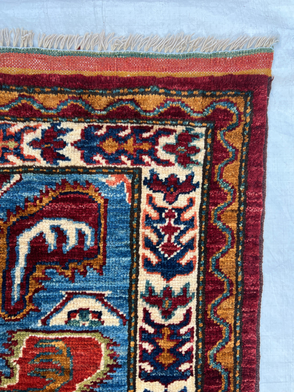 Afghan Herati Rug 9x12 | Light Blue, Red & Orange | Hand-Knotted Wool