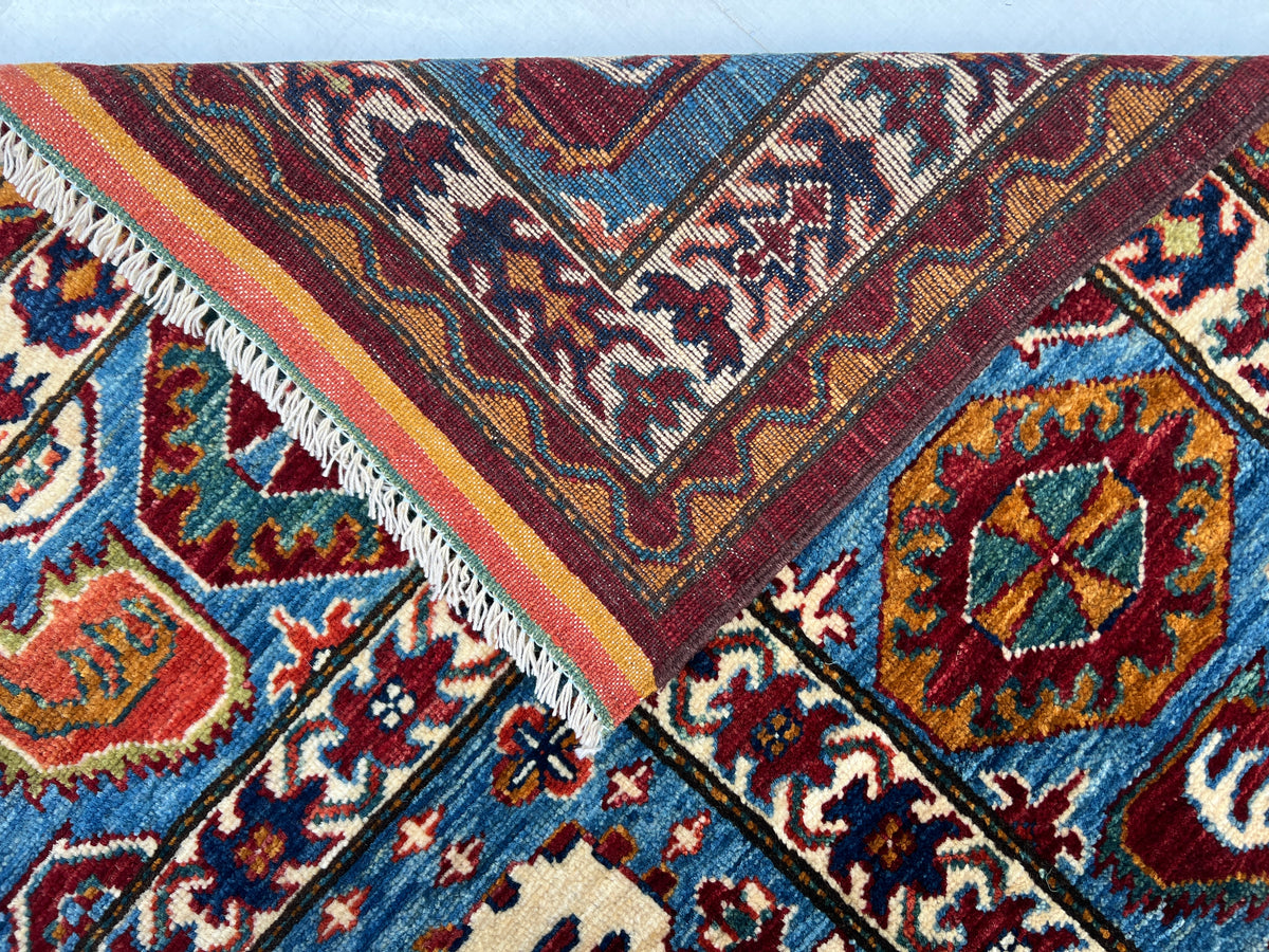 Afghan Herati Rug 9x12 | Light Blue, Red & Orange | Hand-Knotted Wool