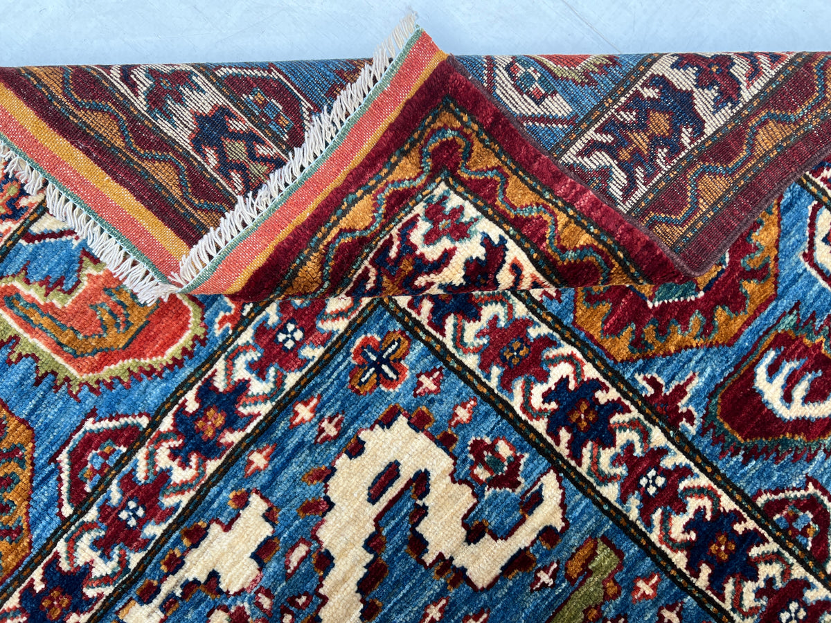 Afghan Herati Rug 9x12 | Light Blue, Red & Orange | Hand-Knotted Wool