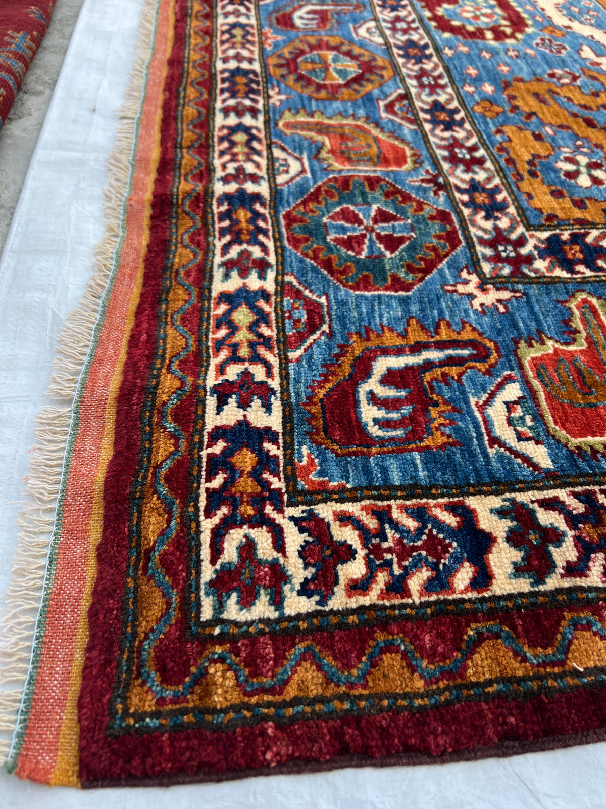 Afghan Herati Rug 9x12 | Light Blue, Red & Orange | Hand-Knotted Wool