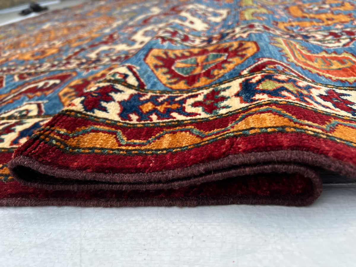 Afghan Herati Rug 9x12 | Light Blue, Red & Orange | Hand-Knotted Wool