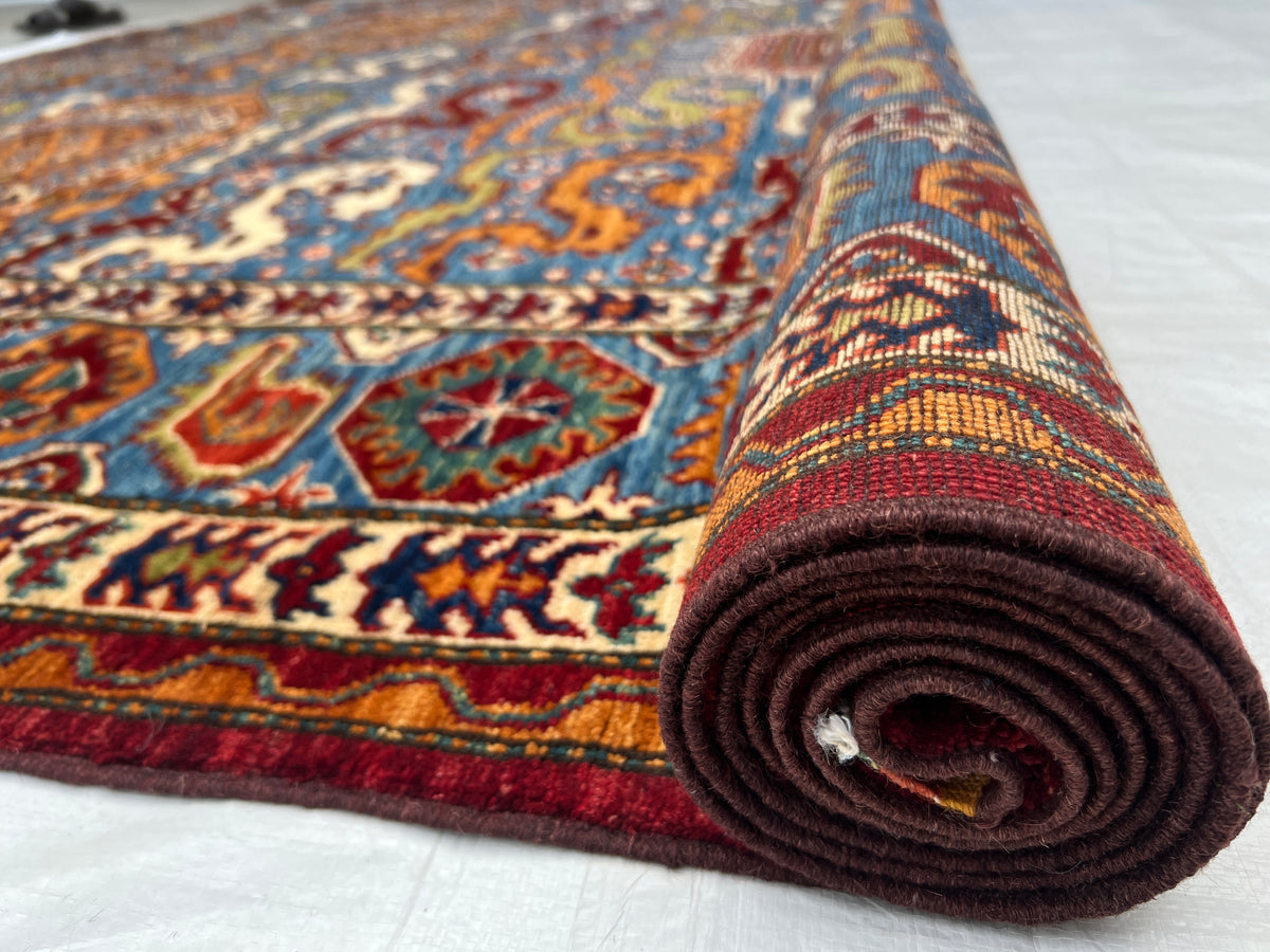 Afghan Herati Rug 9x12 | Light Blue, Red & Orange | Hand-Knotted Wool