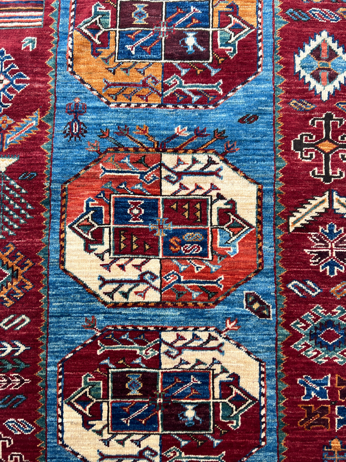 Afghan Turkmen Runner 2'10" x 11'3", Hand-Knotted Wool, Blue & Red, view 5