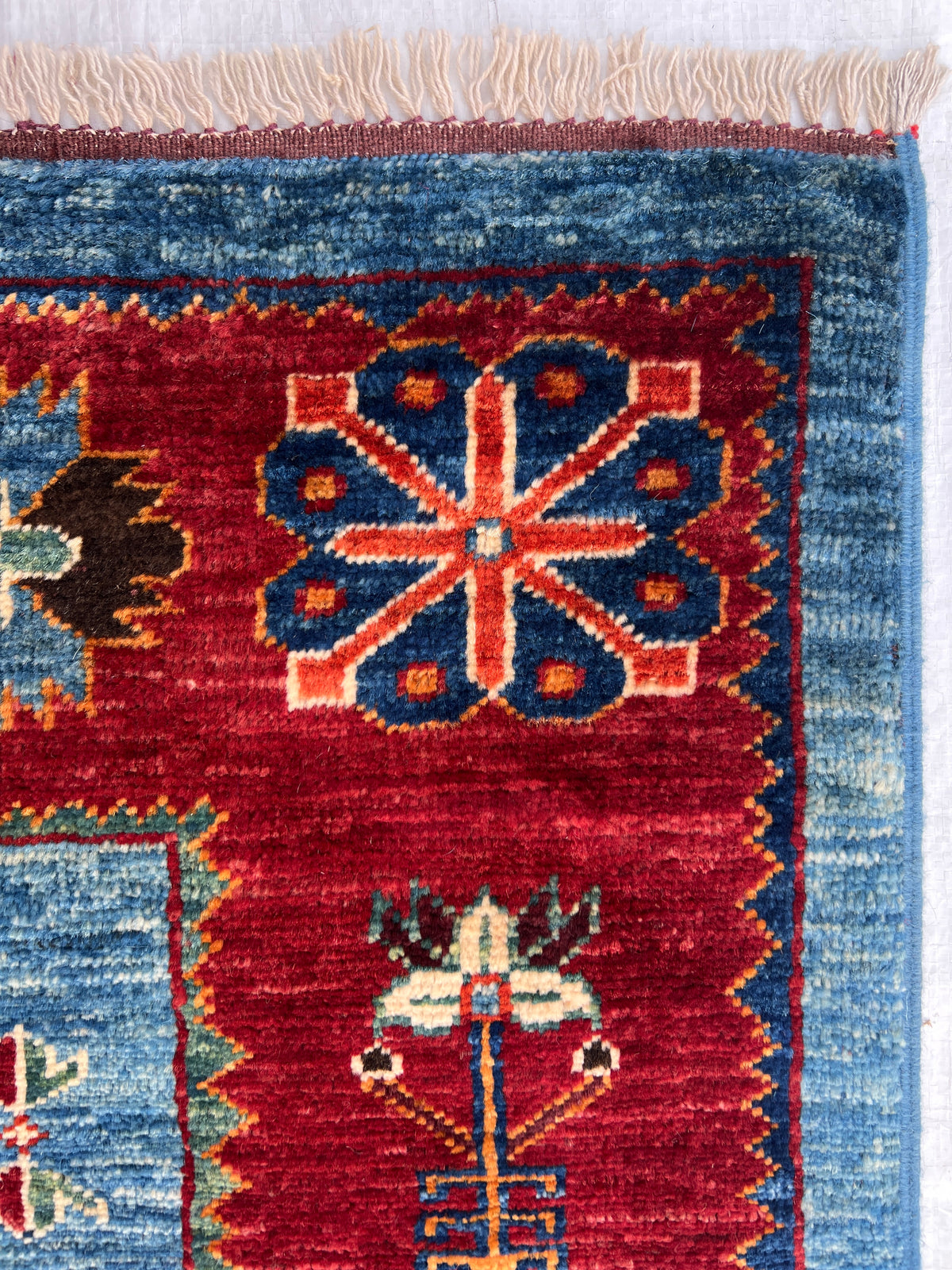 Afghan Turkmen Runner 2'10" x 11'3", Hand-Knotted Wool, Blue & Red, view 6