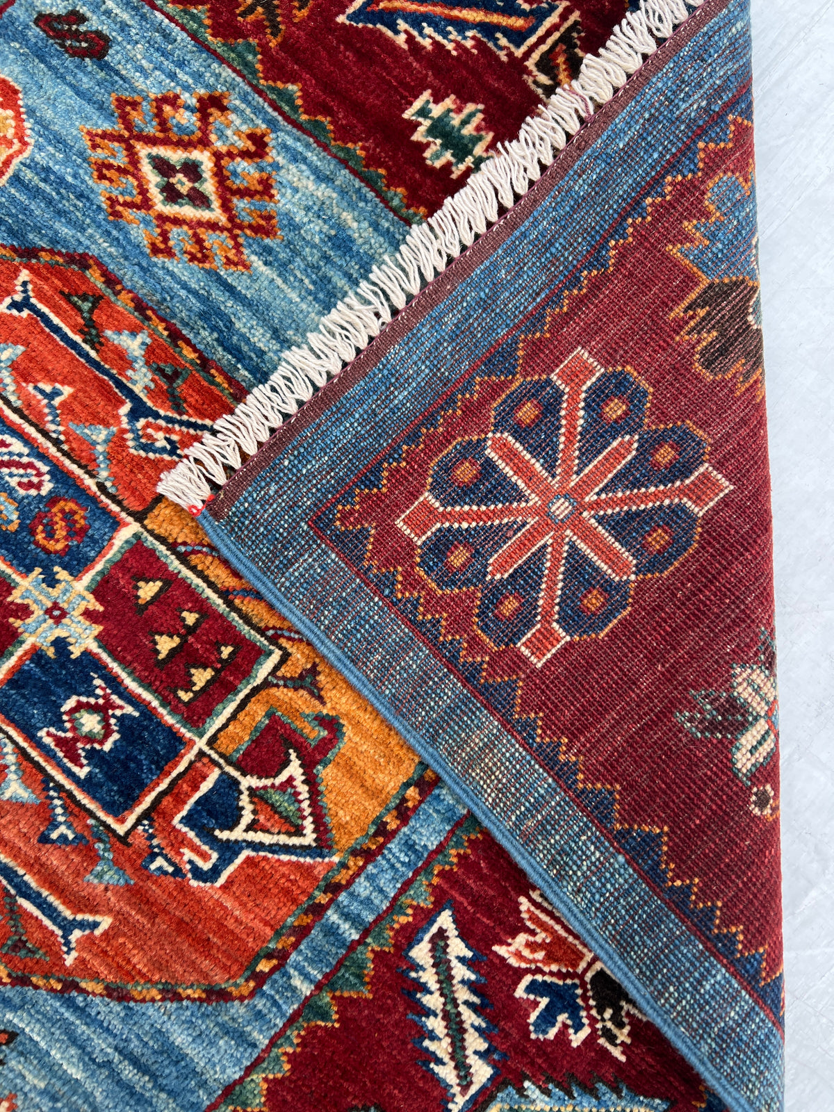 Afghan Turkmen Runner 2'10" x 11'3", Hand-Knotted Wool, Blue & Red, view 7