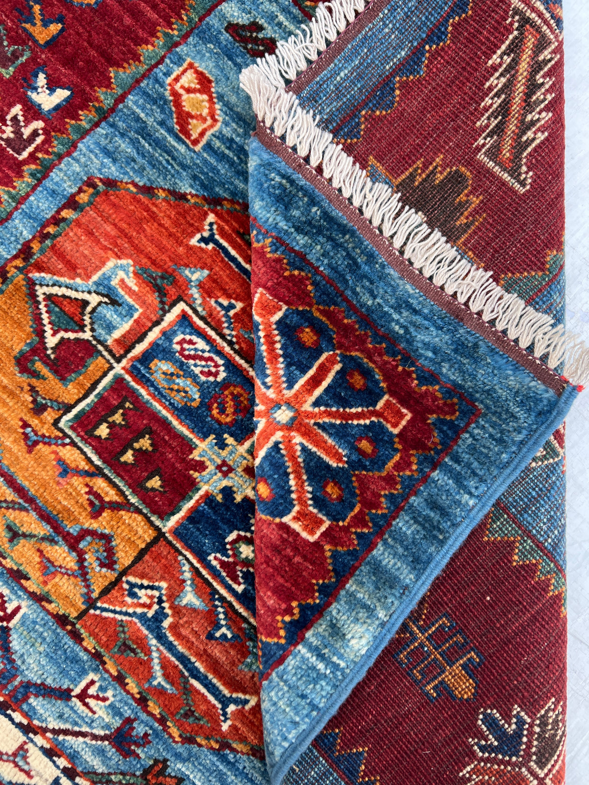 Afghan Turkmen Runner 2'10" x 11'3", Hand-Knotted Wool, Blue & Red, view 8