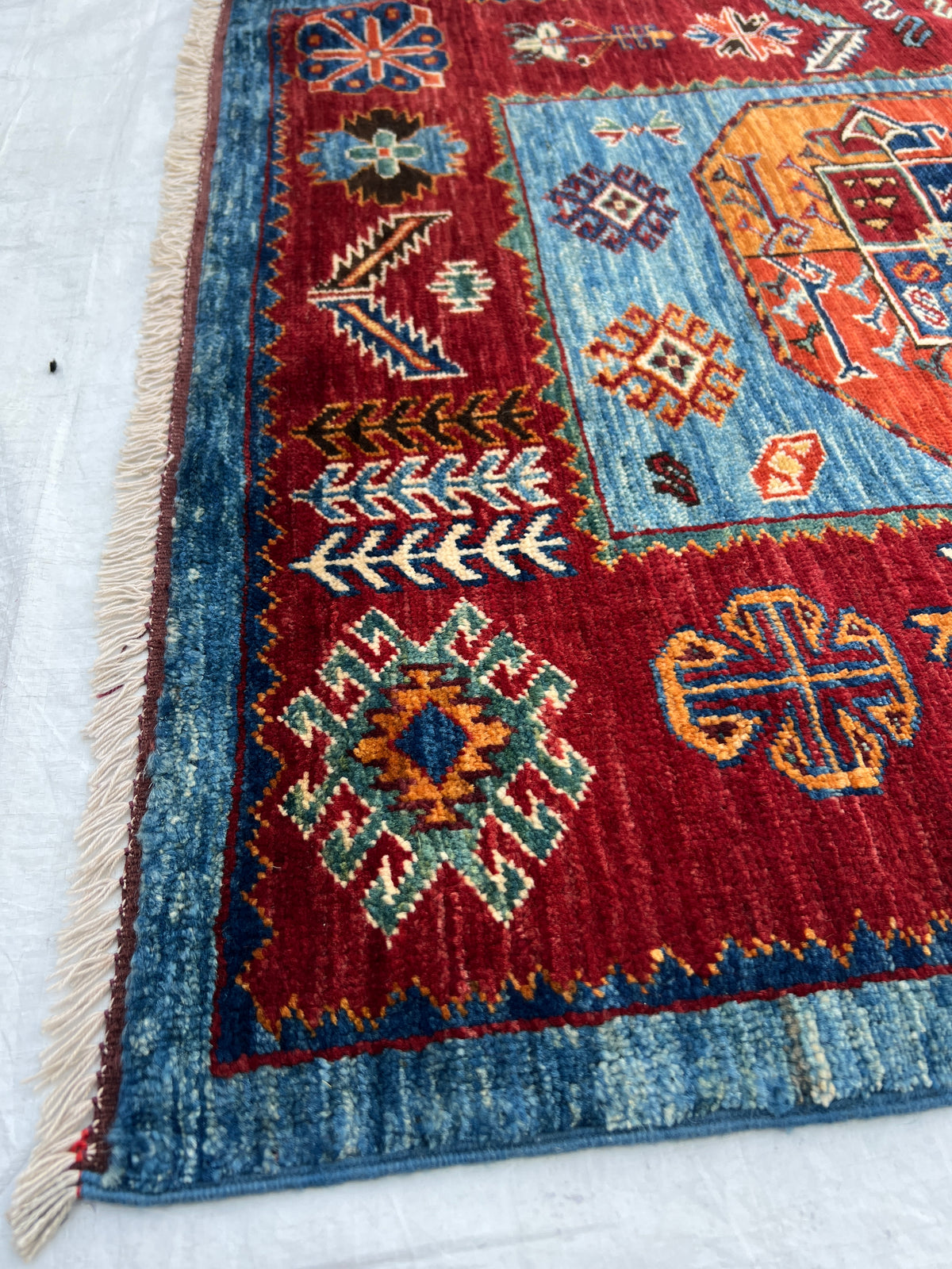 Afghan Turkmen Runner 2'10" x 11'3", Hand-Knotted Wool, Blue & Red, view 9
