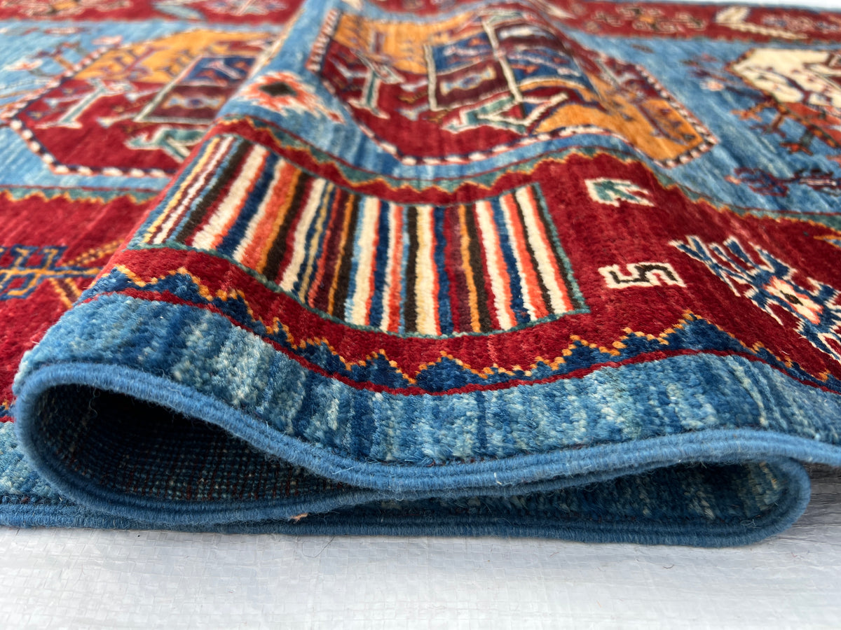 Afghan Turkmen Runner 2'10" x 11'3", Hand-Knotted Wool, Blue & Red, view 10