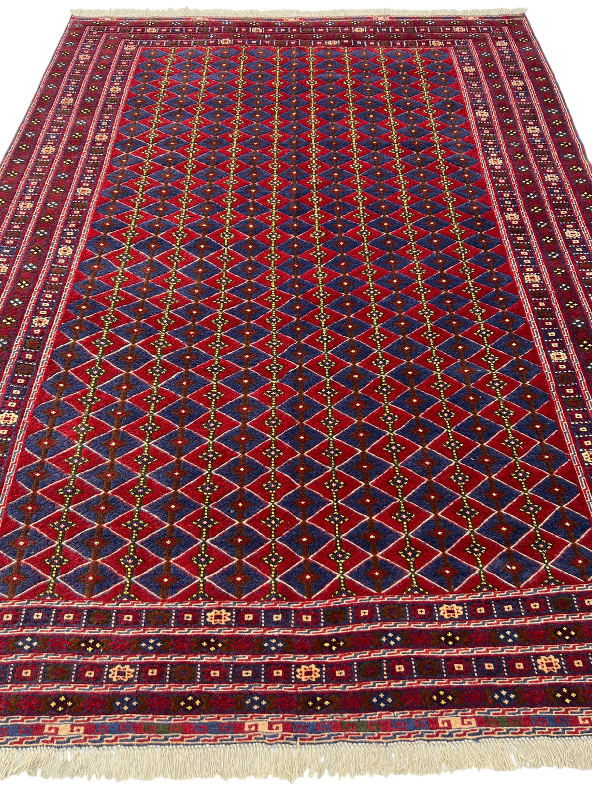 Afghan Tribal Rug 7x10, Red, Navy, Burgundy & Gold, Hand-Knotted Wool, view 3