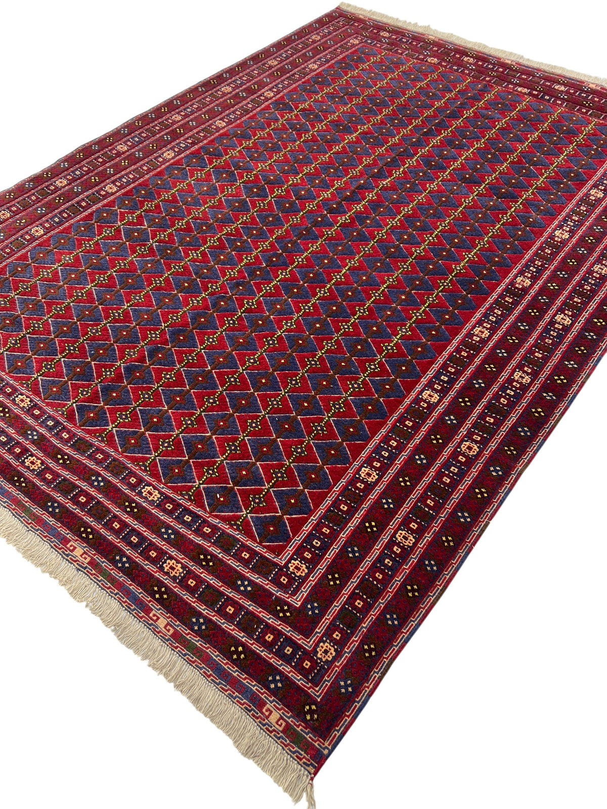 Afghan Tribal Rug 7x10, Red, Navy, Burgundy & Gold, Hand-Knotted Wool, view 4