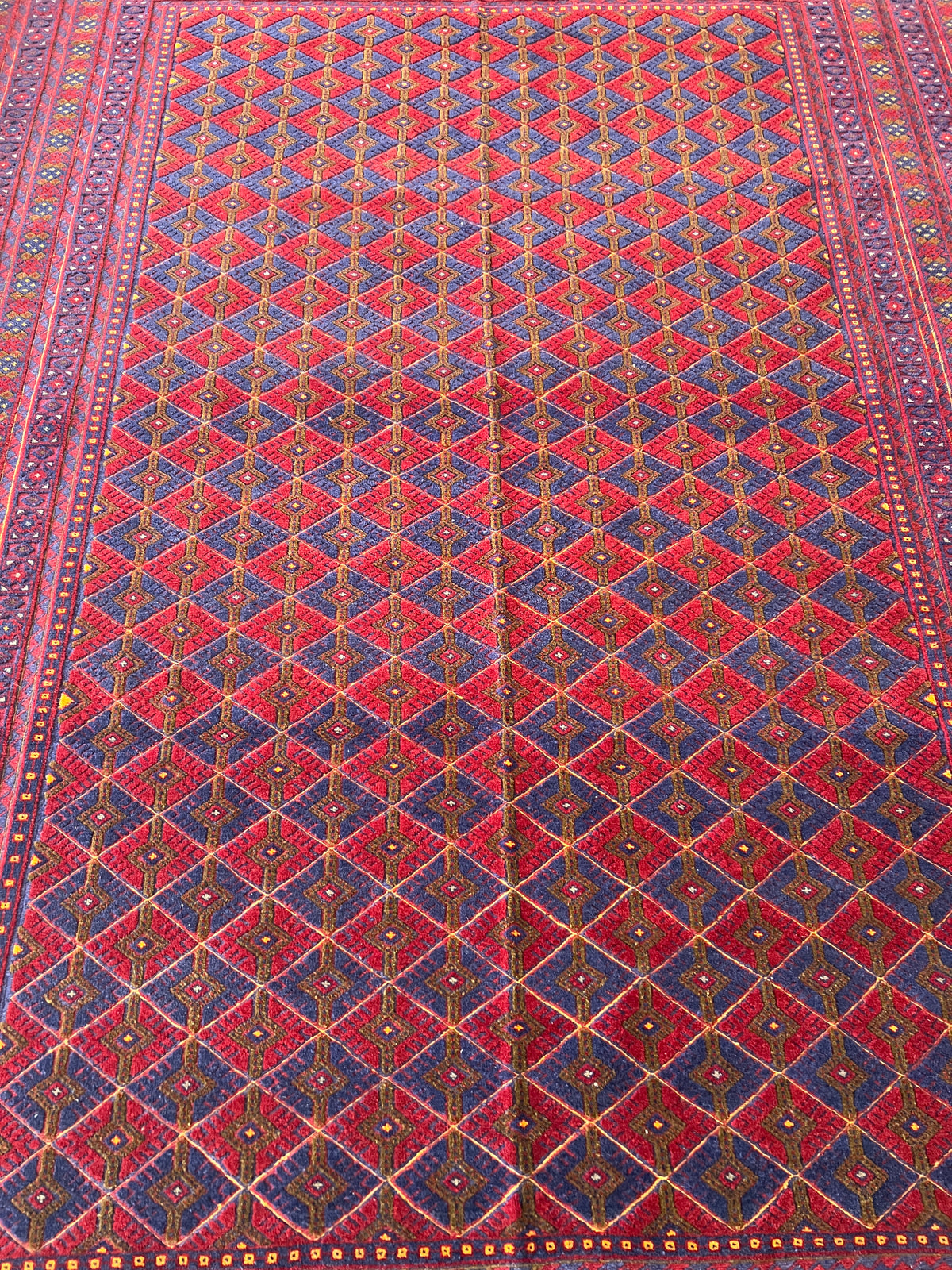 Oriental Rug 7x9 | Red, Navy & Purple | Hand-Knotted Wool