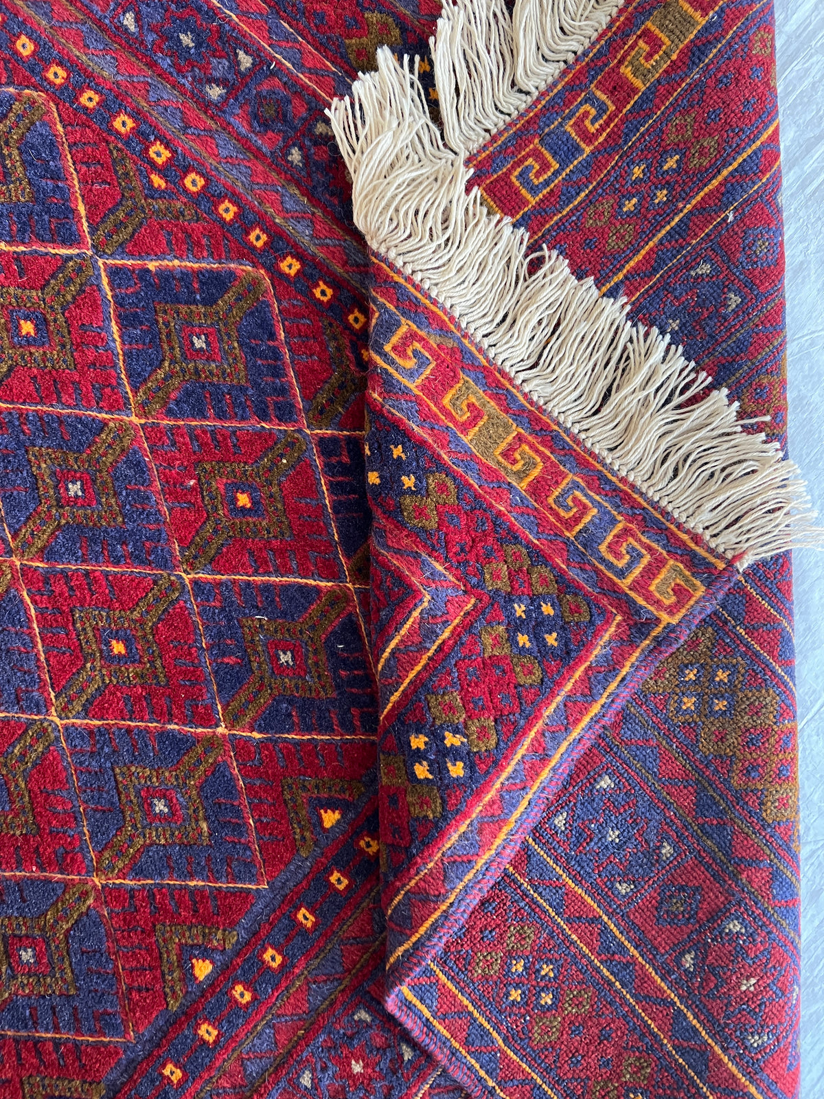 Oriental Rug 7x9 | Red, Navy & Purple | Hand-Knotted Wool