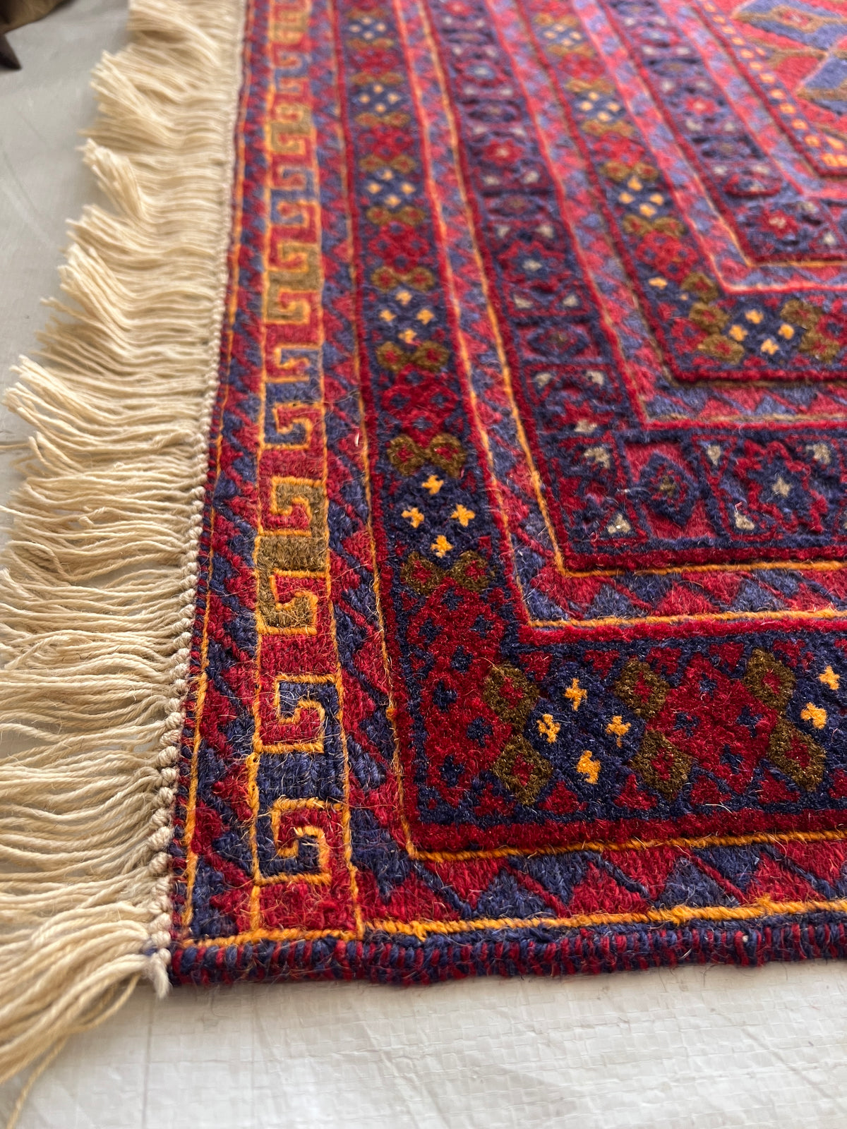 Oriental Rug 7x9 | Red, Navy & Purple | Hand-Knotted Wool