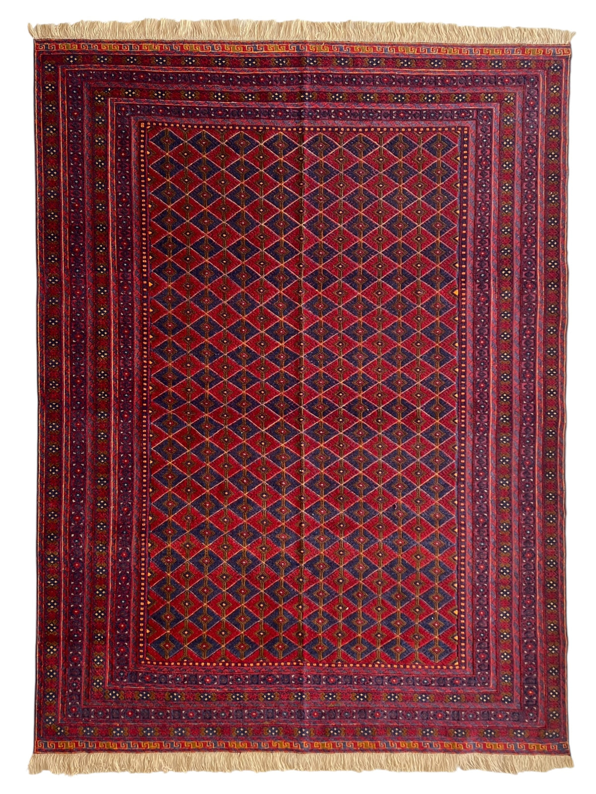 Oriental Rug 7x9 | Red, Navy & Purple | Hand-Knotted Wool