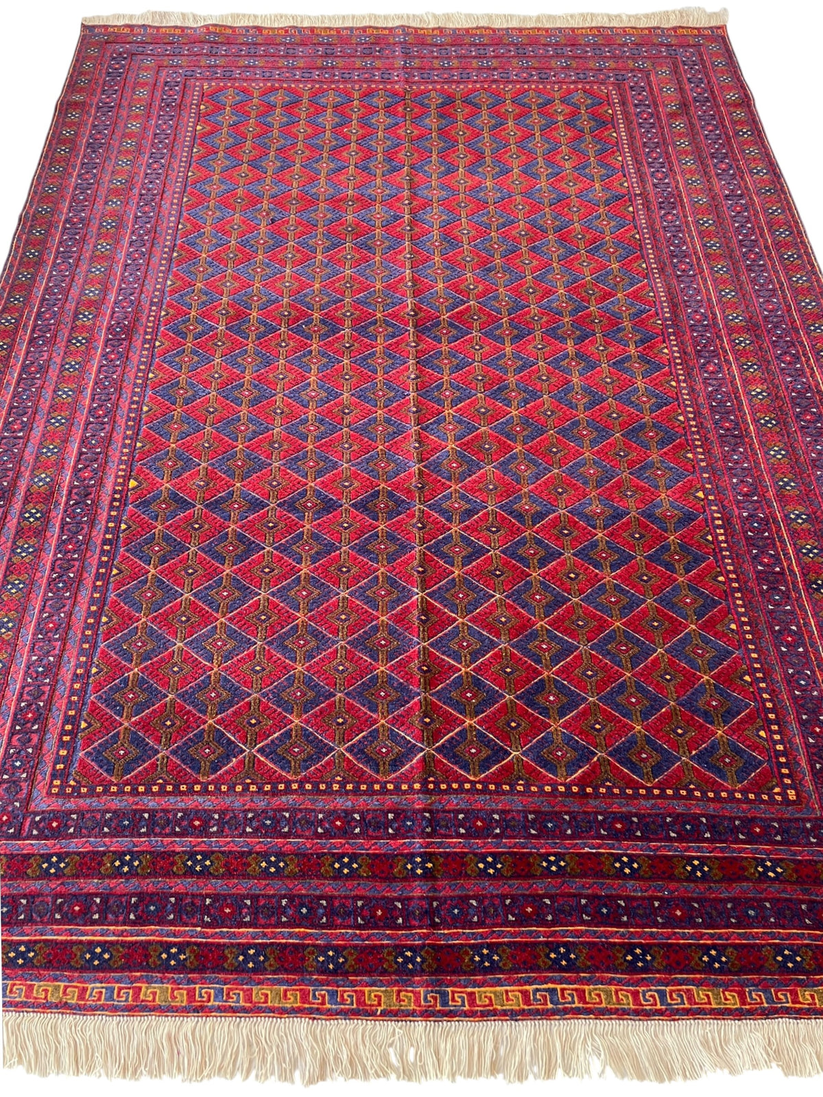 Oriental Rug 7x9 | Red, Navy & Purple | Hand-Knotted Wool