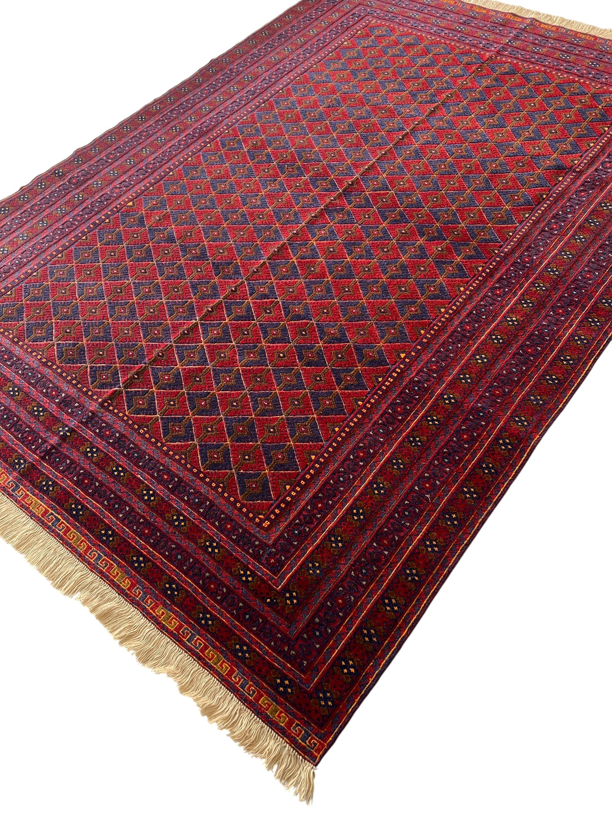 Oriental Rug 7x9 | Red, Navy & Purple | Hand-Knotted Wool