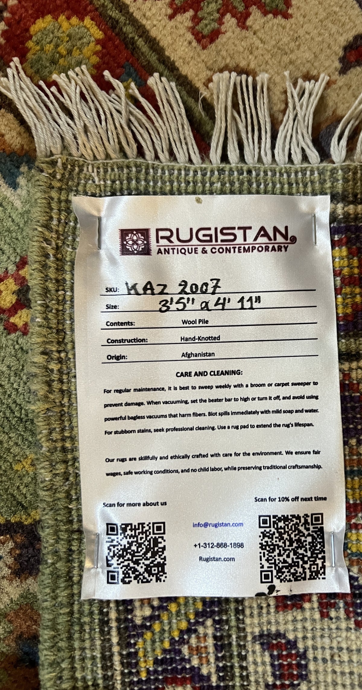 Kazak Rug 3x5 | Olive Green, Ivory & Red | Hand-Knotted Wool