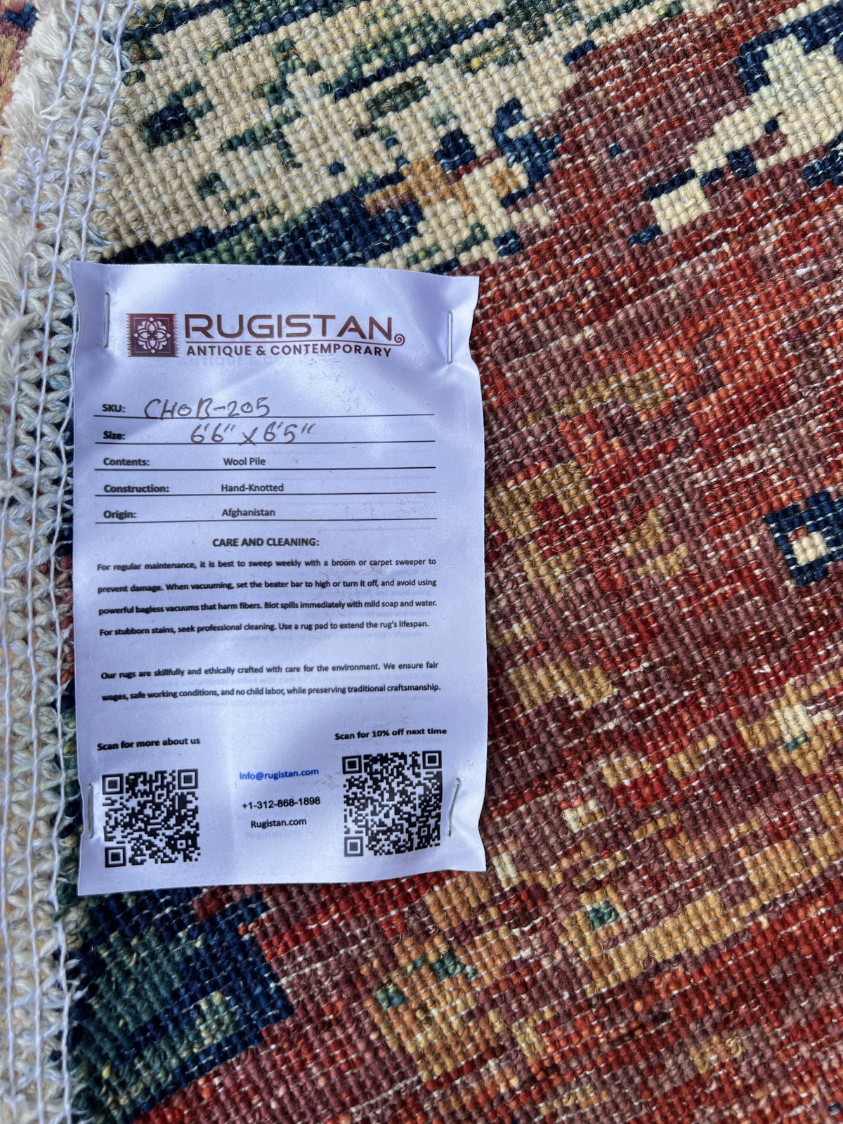 Round Modern Abstract Rug 6' | Red, Ivory & Green | Hand-Knotted Wool