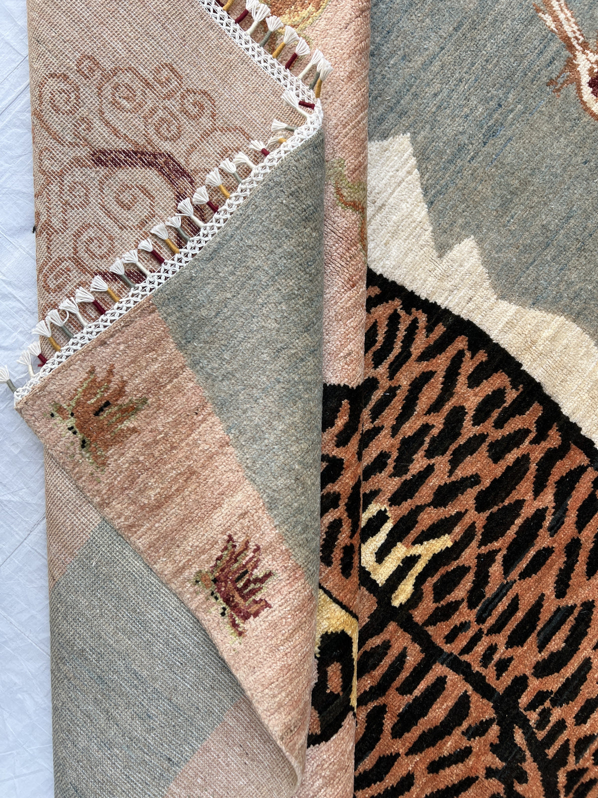 Tiger Pictorial Rug 6x9 | Pink, Gray & Brown | Hand-Knotted Wool