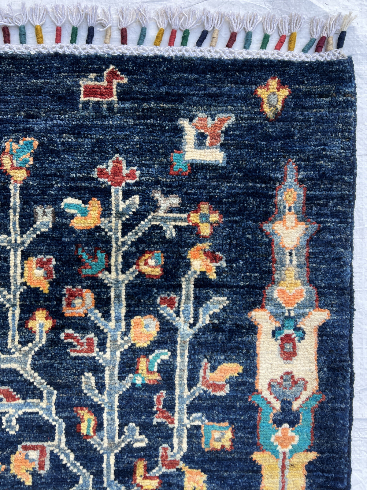 Chobi Rug 7x10 | Navy, Ivory & Turquoise | Hand-Knotted Wool