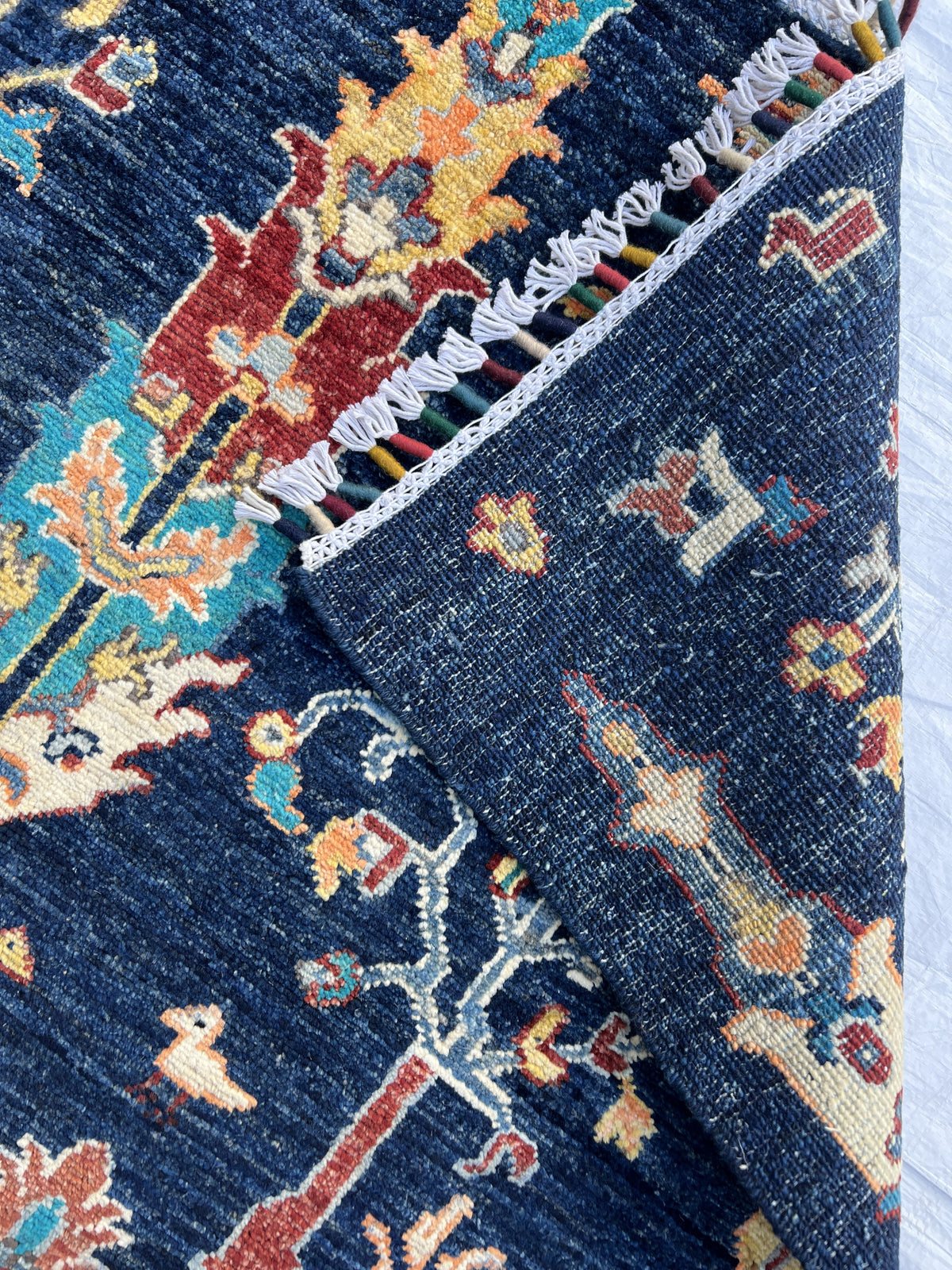 Chobi Rug 7x10 | Navy, Ivory & Turquoise | Hand-Knotted Wool