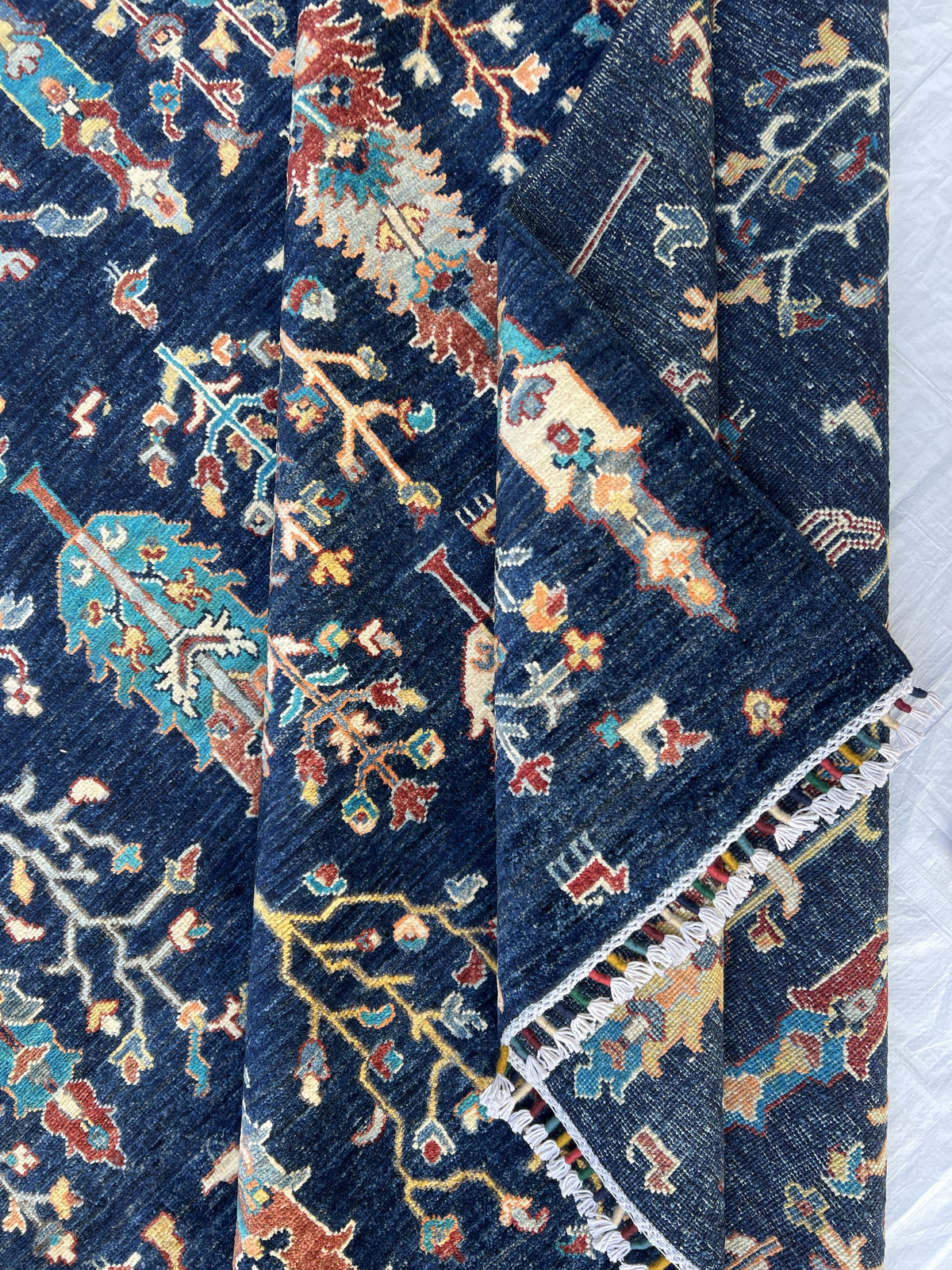 Chobi Rug 7x10 | Navy, Ivory & Turquoise | Hand-Knotted Wool