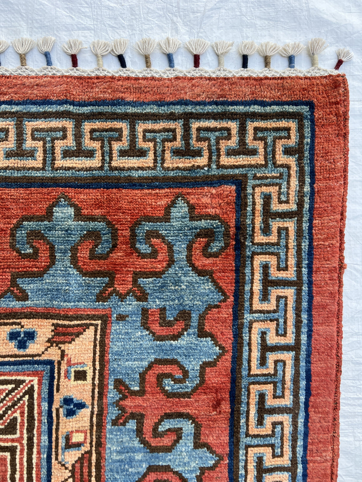Khotan Design Rug 5x7 | Rust, Light Blue & Navy | Hand-Knotted Wool