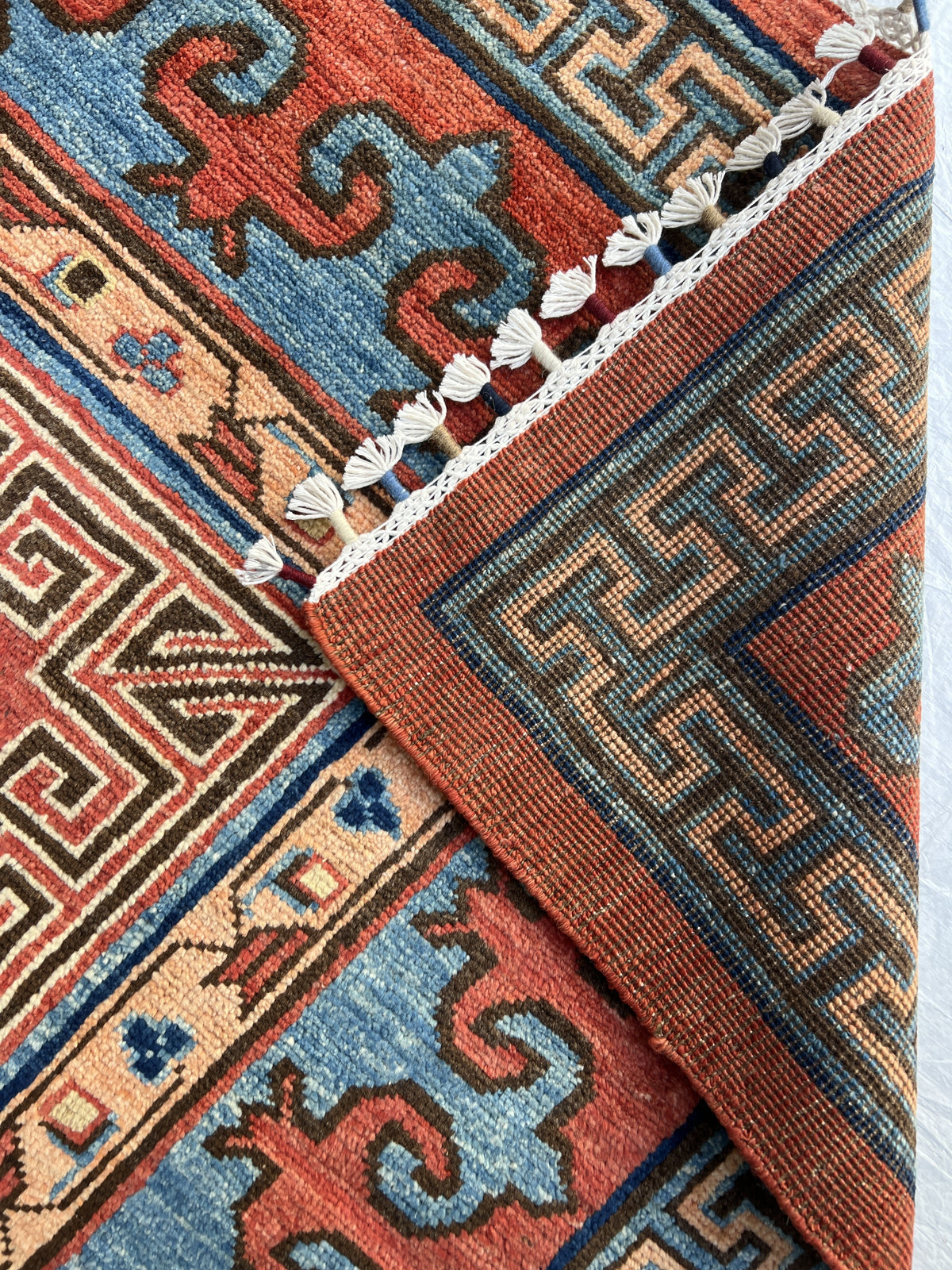Khotan Design Rug 5x7 | Rust, Light Blue & Navy | Hand-Knotted Wool