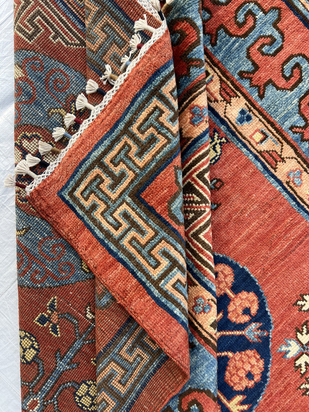 Khotan Design Rug 5x7 | Rust, Light Blue & Navy | Hand-Knotted Wool