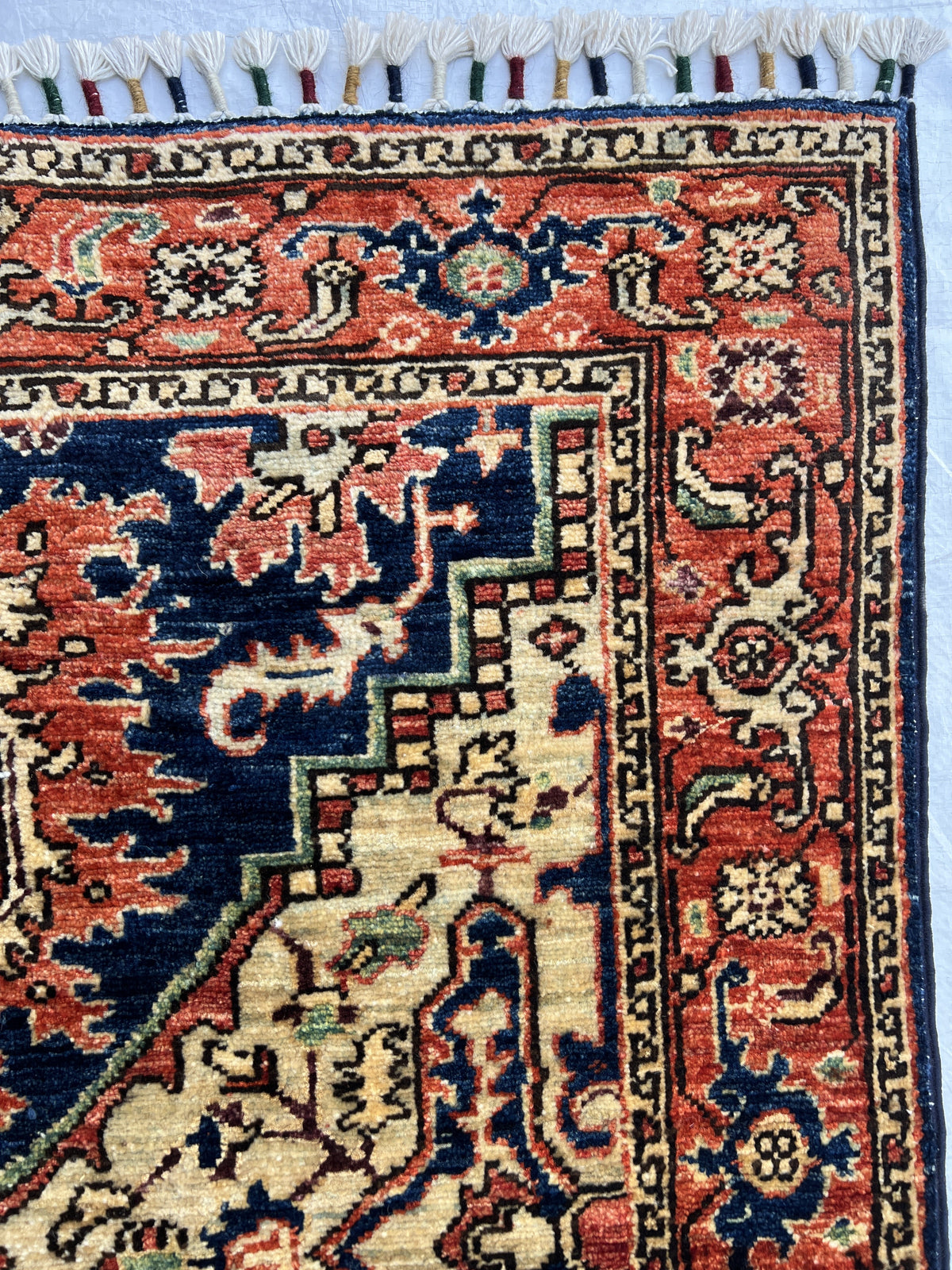 Heriz Design Runner 3x10 | Rust, Navy & Gold | Hand-Knotted Wool